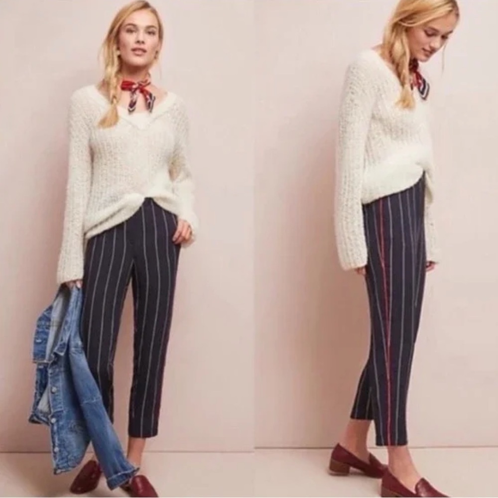 Anthropologie Navy Colette Striped Ankle Pants